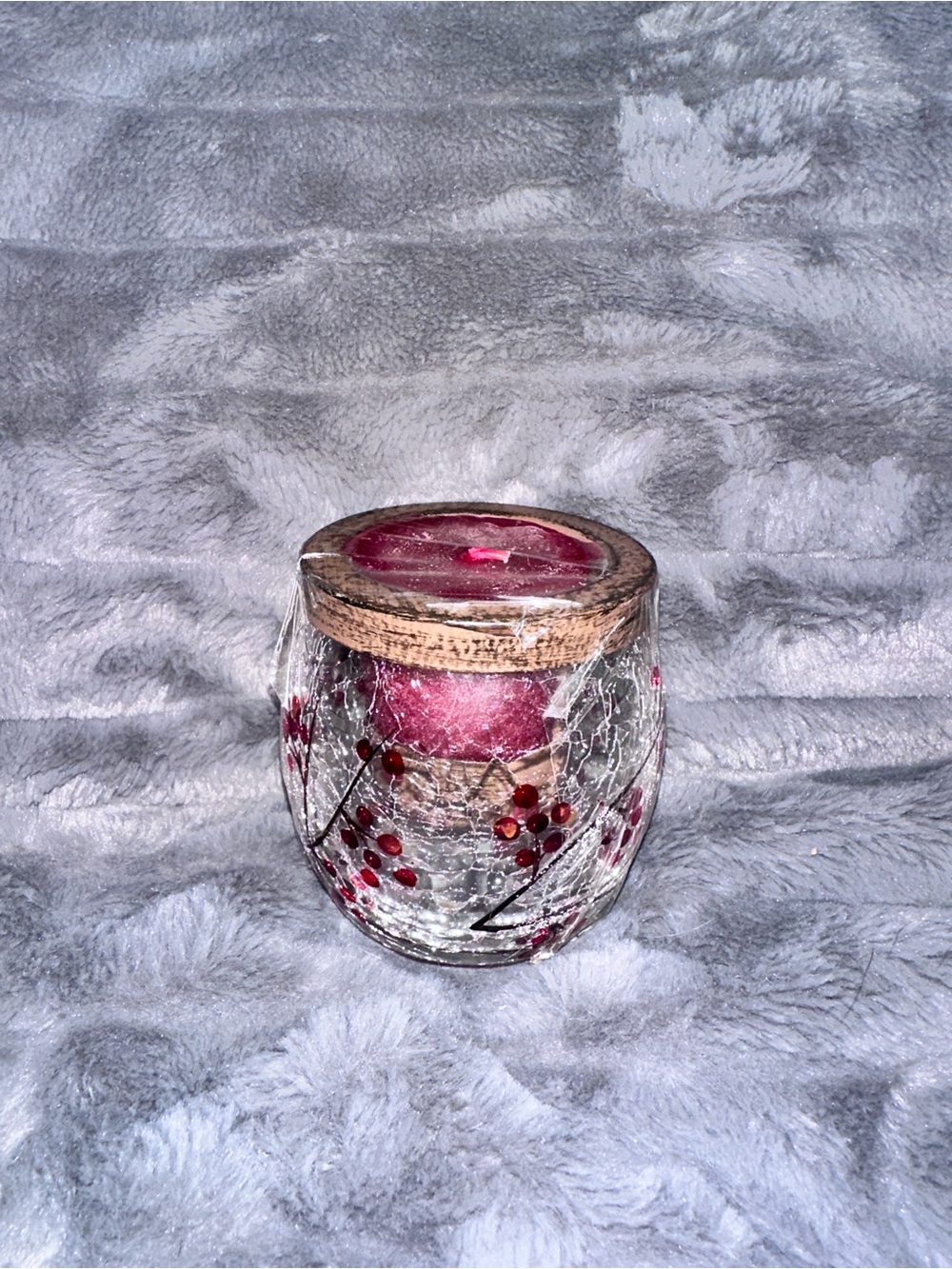 Crate&Barrel Red Berry Crackle Glass Jar Candle with Wood Lid